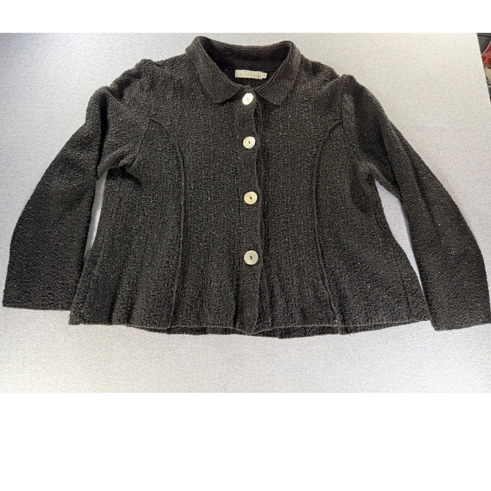 Willow Black Knit Cardigan Sweater Womens Medium Heavyweight Button Front Collar